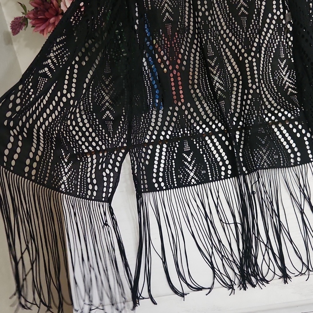 Black Swim Cover-Up Beach Sexy Cruise Pool Party Large - Picture 3 of 6